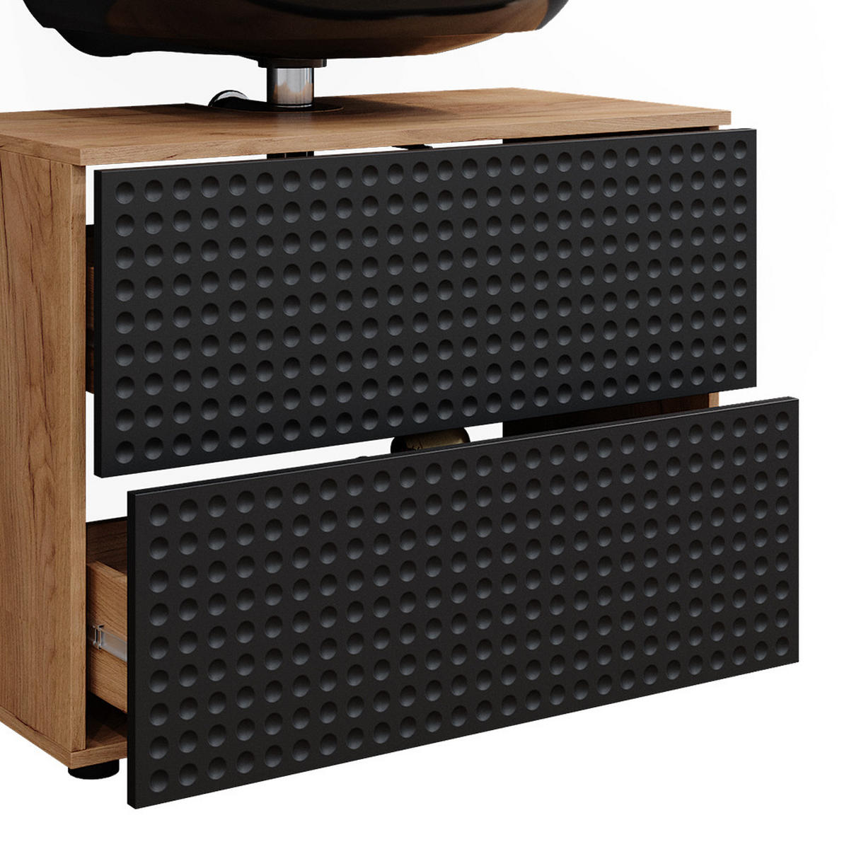 BADMÖBEL-SET Irma Anthrazit gepunktet 3 Teile - Hellbraun/Dunkelgrau, Holzwerkstoff (80/58.6/41cm) - Vicco