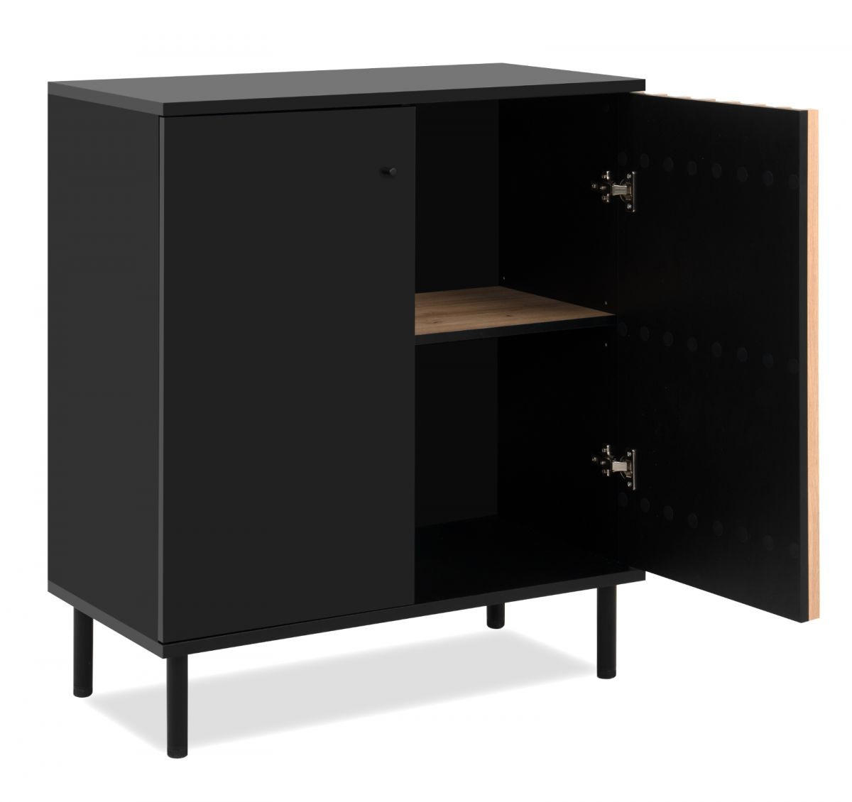KOMMODE schwarz, Eiche Artisan 80 cm, Sideboard mit 3D-Lamellen - Schwarz/Eiche Artisan, Holzwerkstoff/Metall (80/90/40cm) - Furn.Design