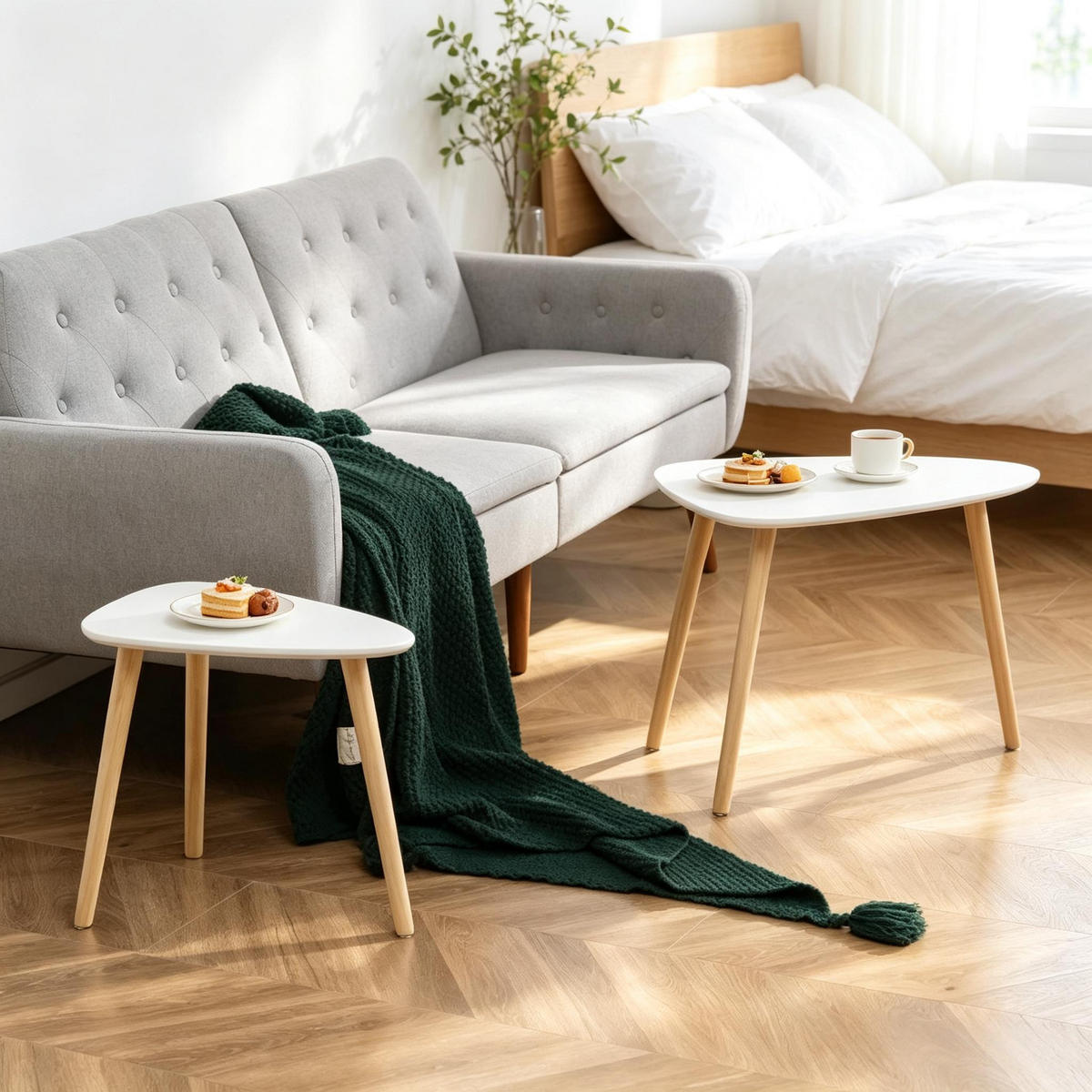 COUCHTISCH-SET DE-37257 2-tlg. skandinavisch mit Kiefernholzbeinen Weiß/Natur - Weiß, Holzwerkstoff (39.5/59.5/45cm) - ComfortXL