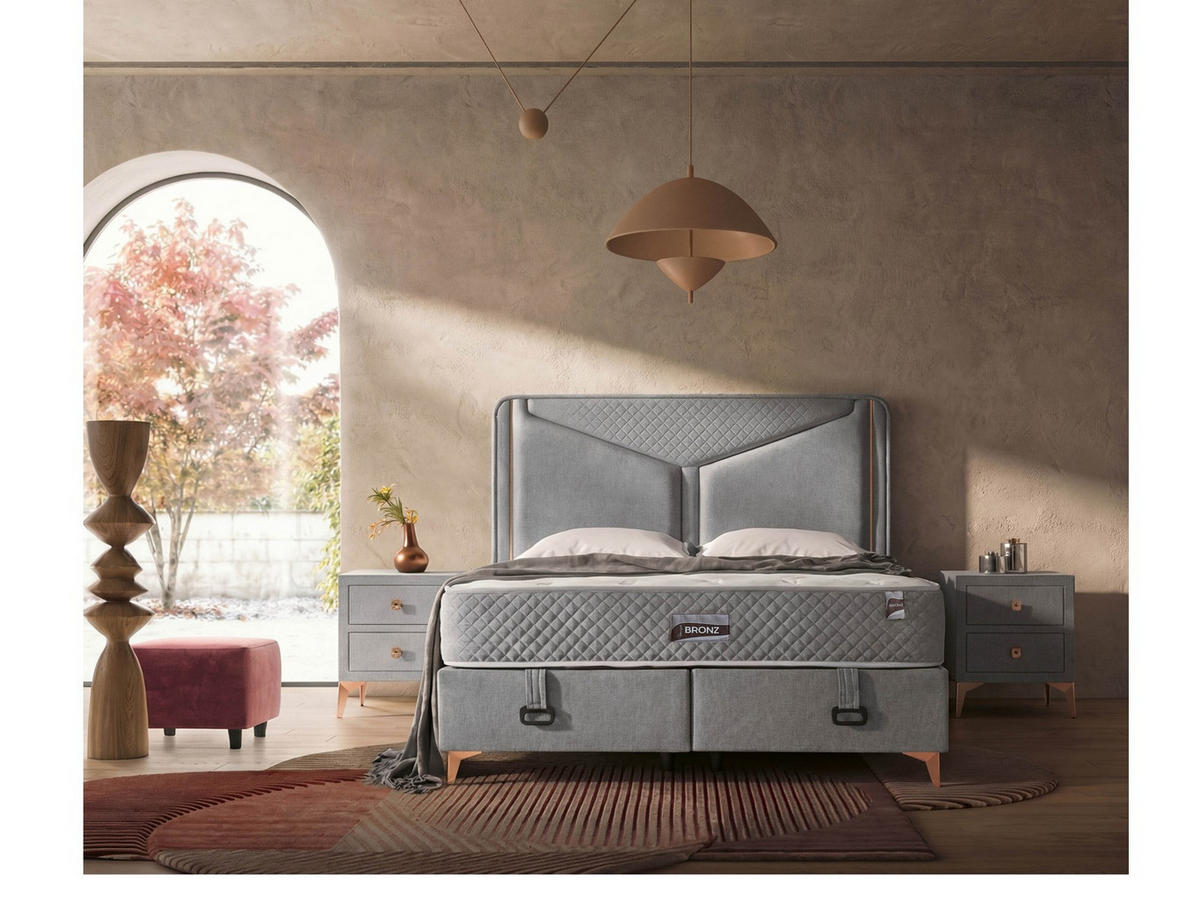 POLSTERBETTSET Bronz 140x200 Grau - Grau, Textil/Metall (140/200cm) - Villa Möbel