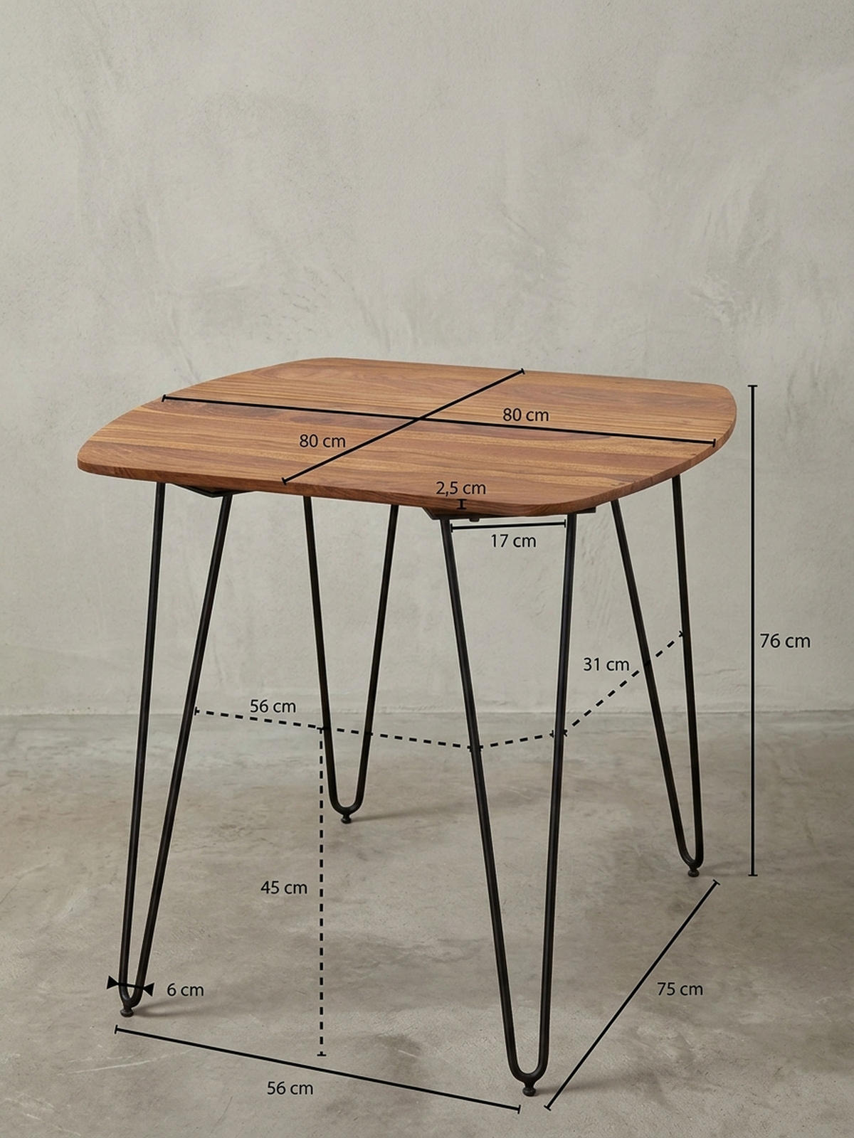 ESSZIMMERTISCH – Massivholz Braun 80x80x76 cm Modern abgerundete Ecken - Schwarz/Braun, Holz/Metall (80/80/76cm) - KADIMA DESIGN