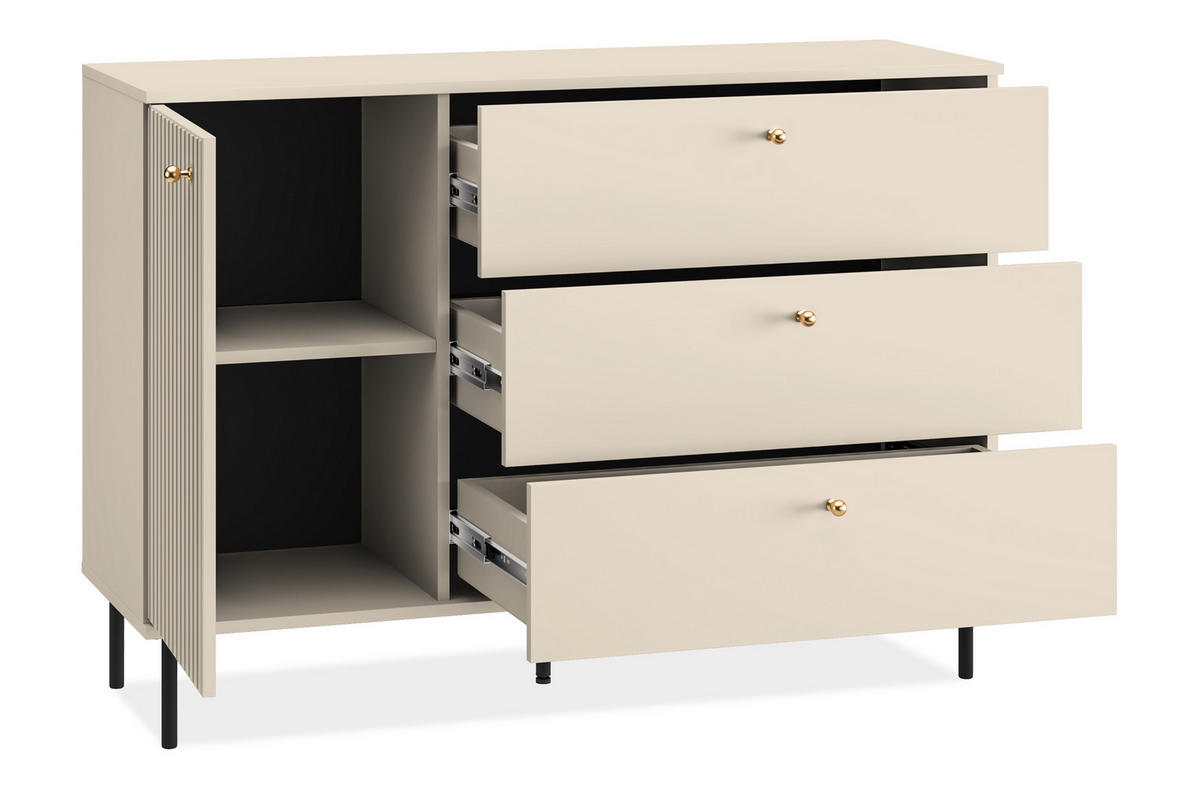 KOMBIKOMMODE DROMA mit Goldelementen, Creme - Creme, Holz (120/85/40cm) - KONSIMO®