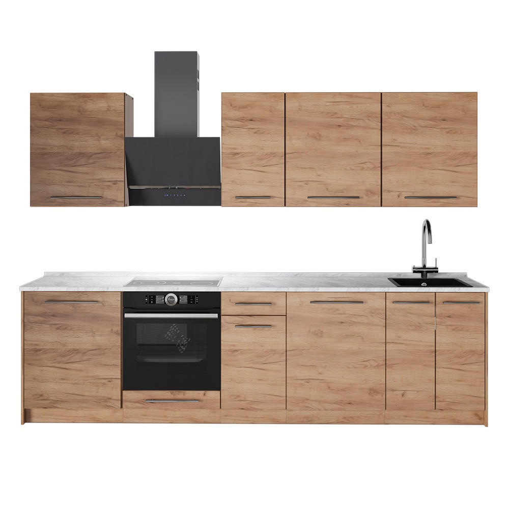 KUCHYNKA Fame-Line, Dub Goldkraft/Dub Goldkraft, 280 cm, AP Marble - dub medový, kompozitné drevo (280/206.8/60cm) - Vicco