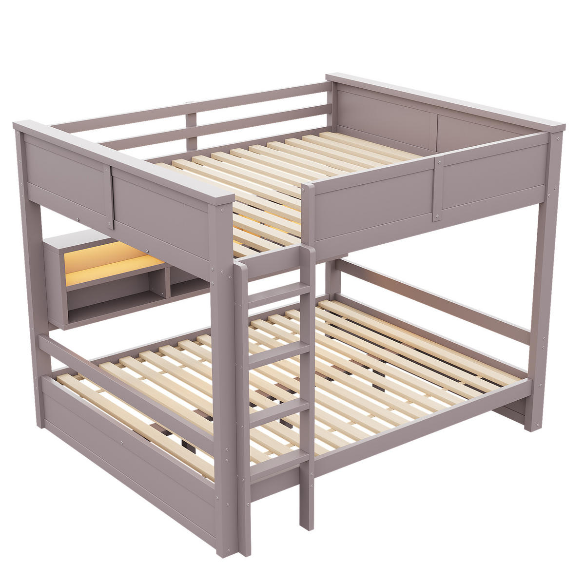ETAGENBETT 160x200 cm mit sechs Stauraumschränken und LED-Beleuchtung, Kiefernholz & MDF, braun - Braun, Holzwerkstoff (160/200cm) - Luhomfu