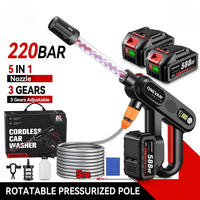 HOCHDRUCKREINIGER, 220Bar Bürstenlose, 5in1 3 Gang Spritzpistole, für Garten Auto, Mit 2 Akkus - Schwarz, Kunststoff (50/18cm) - Coonoor
