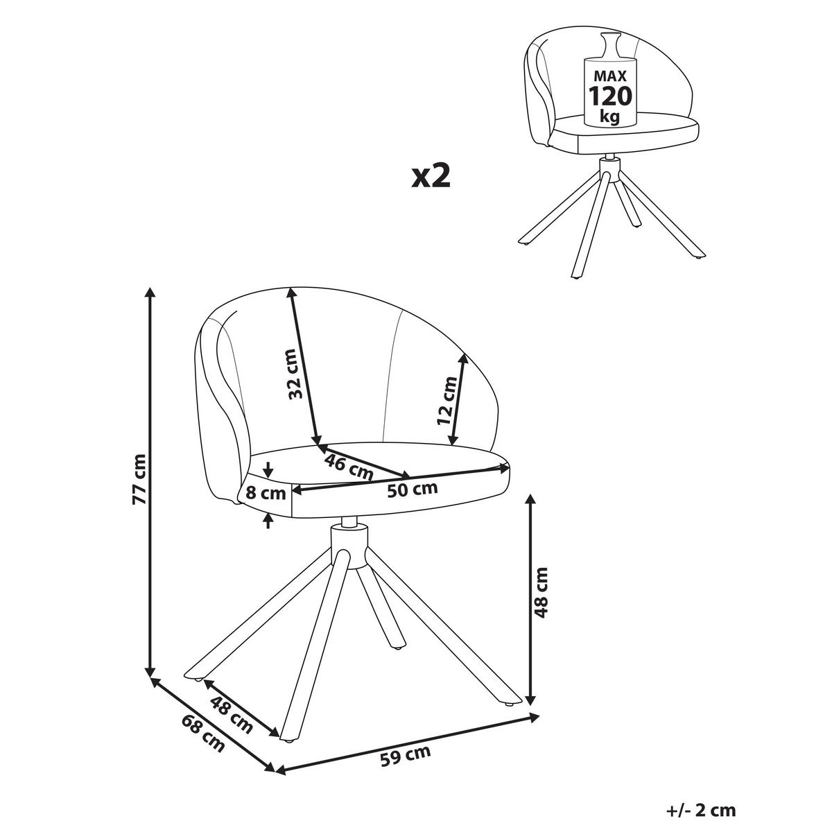 ESSZIMMERSTUHL 2er-Set Cremeweiß Ovalo - Schwarz/Weiß, Textil (59/77/68cm) - Beliani
