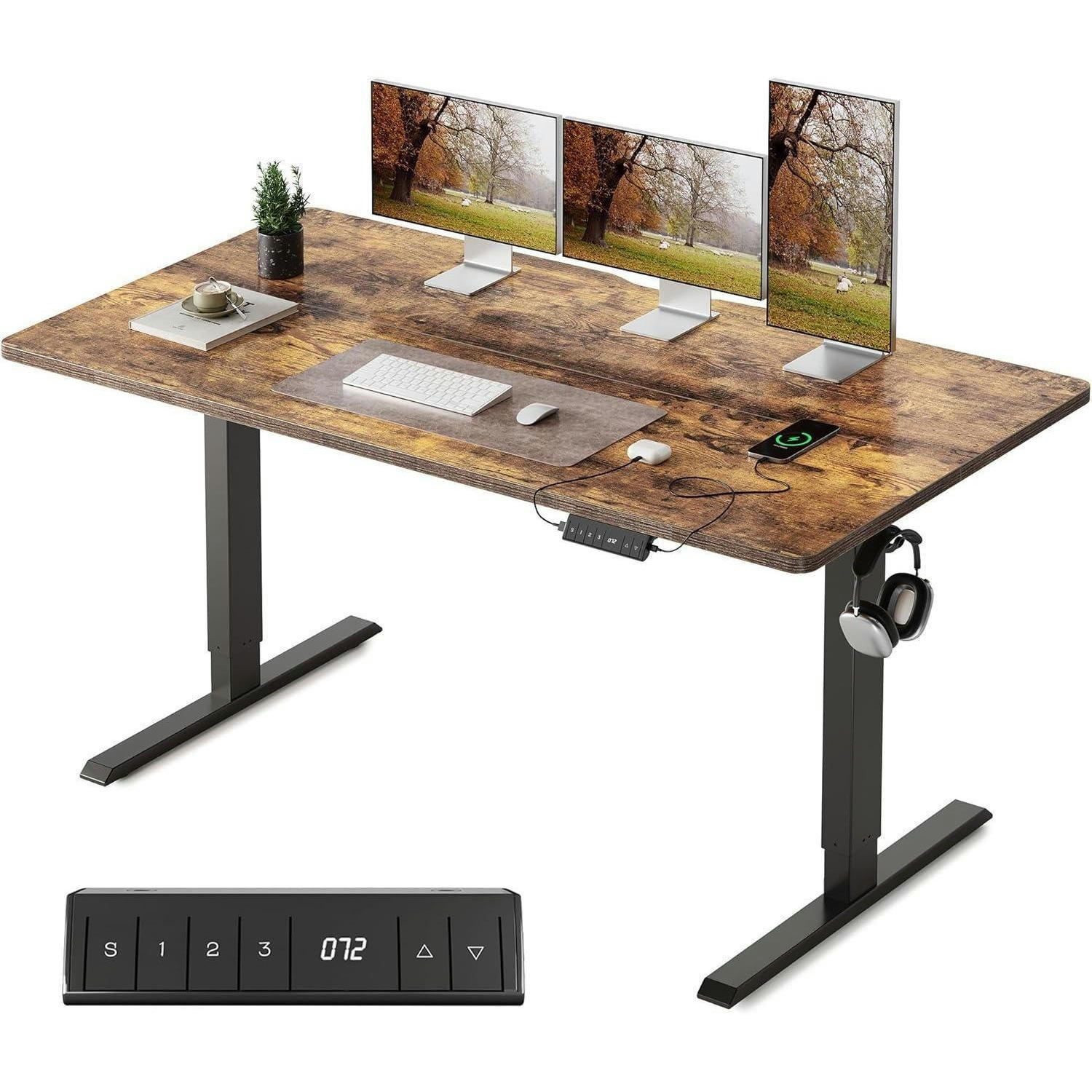 STEH-SITZ Schreibtisch elektrisch höhenverstellbar 140 x 70 cm Braun - Braun, Holzwerkstoff (70/140/72cm)