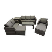 GARTENSOFA SET mit rechteckigem COUCHTISCH Polyrattan 8-Sitzer Dunkelgrau - Dunkelgrau/Grau, Glas/Kunststoff - Fimous