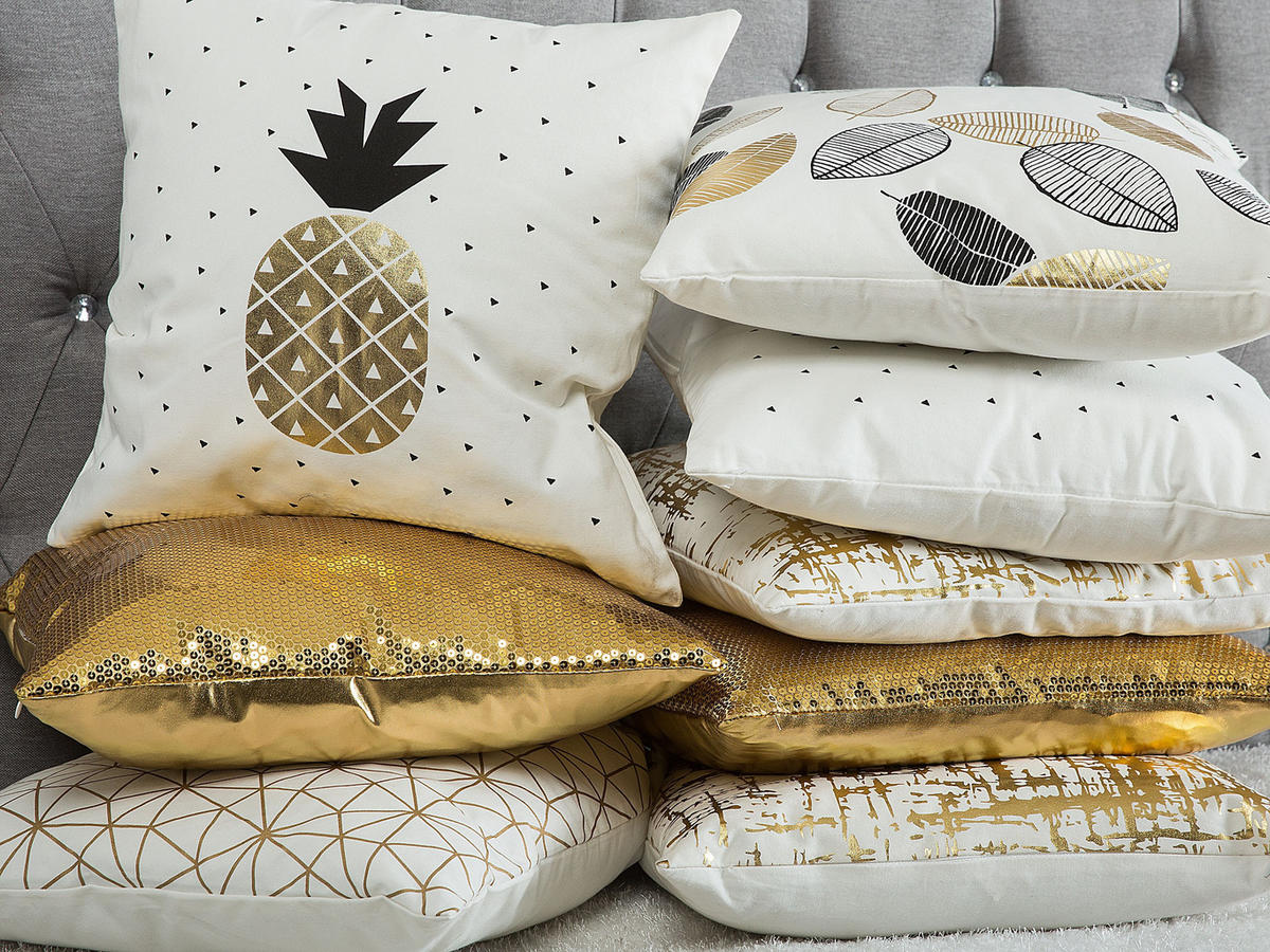 DEKOKISSEN 2er-Set Gold 45/45 cm Aster - Goldfarben, Textil (45/45cm) - Beliani