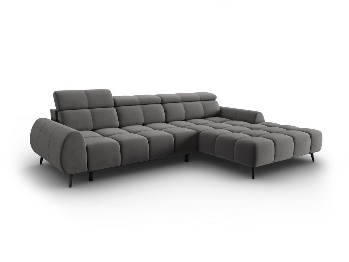 ELEKTRISCHES-ECKSOFA rechts Alyse aus Samt hellgrau 5 Sitzplätze - Hellgrau, Textil (188/295cm) - Micadoni