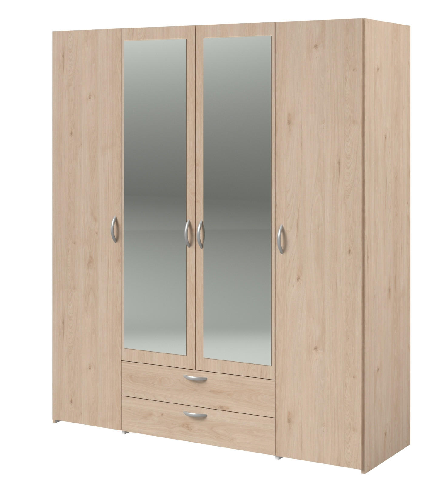 KLEIDERSCHRANK mit Spiegel Eiche 160 cm 4-türig Drehtürenschrank - Eichefarben/Silberfarben, Holzwerkstoff/Kunststoff (160/185/51cm) - Furn.Design