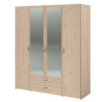 KLEIDERSCHRANK mit Spiegel Eiche 160 cm 4-türig Drehtürenschrank - Eichefarben/Silberfarben, Holzwerkstoff/Kunststoff (160/185/51cm) - Furn.Design