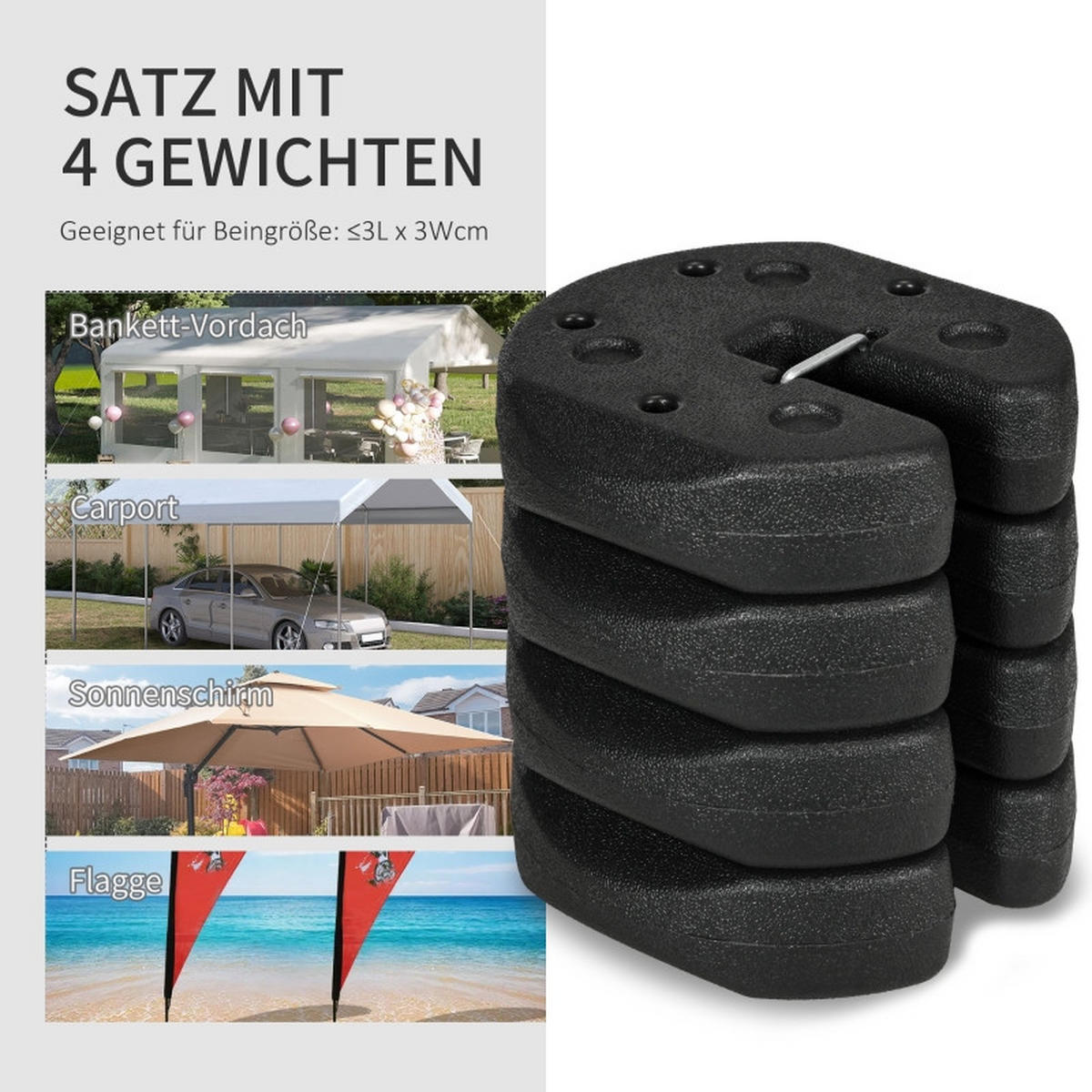 PAVILLON GEWICHTE 4er Set 12 kg Befestigung - Schwarz, Kunststoff (22/5.5/22cm) - Fortuna Lai
