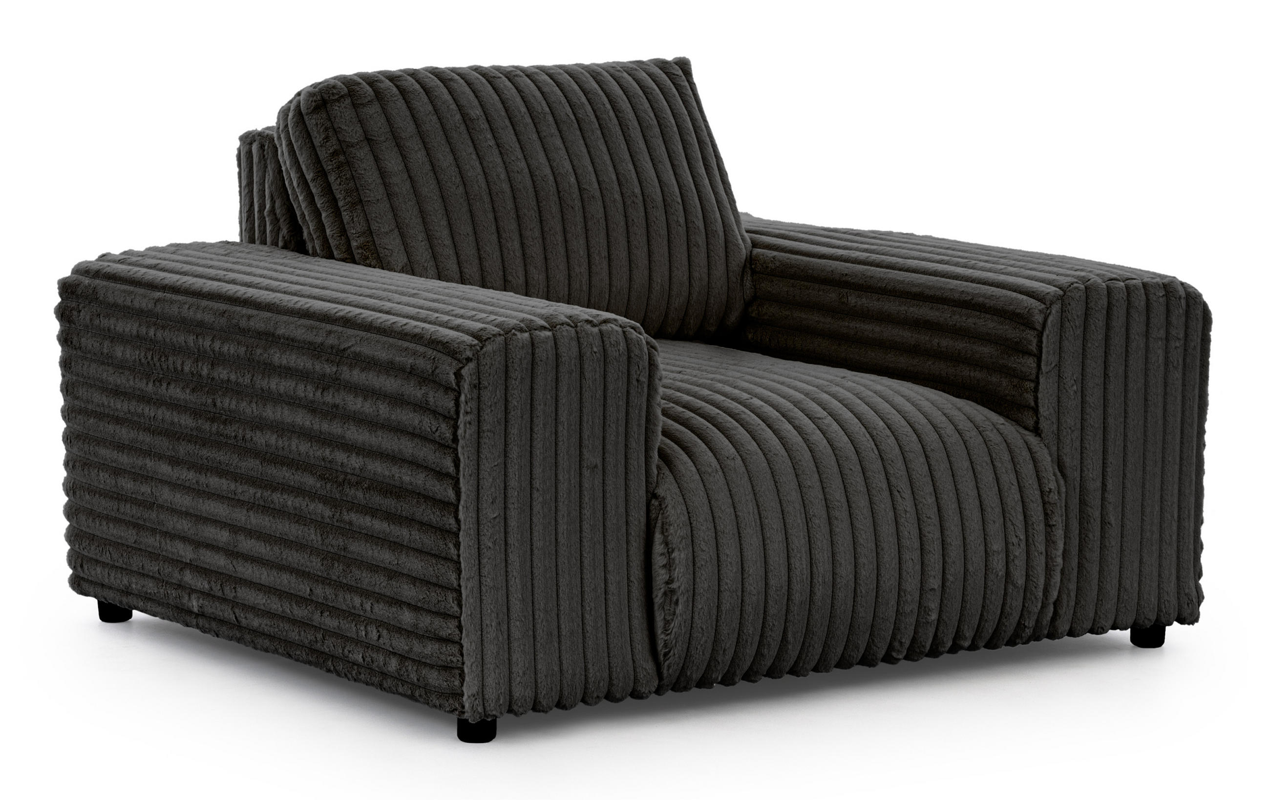 SESSEL Mollis Dunkelgrau Plüschcord - Dunkelgrau/Schwarz, Holz/Kunststoff (119/79/108cm) - S-Style Möbel