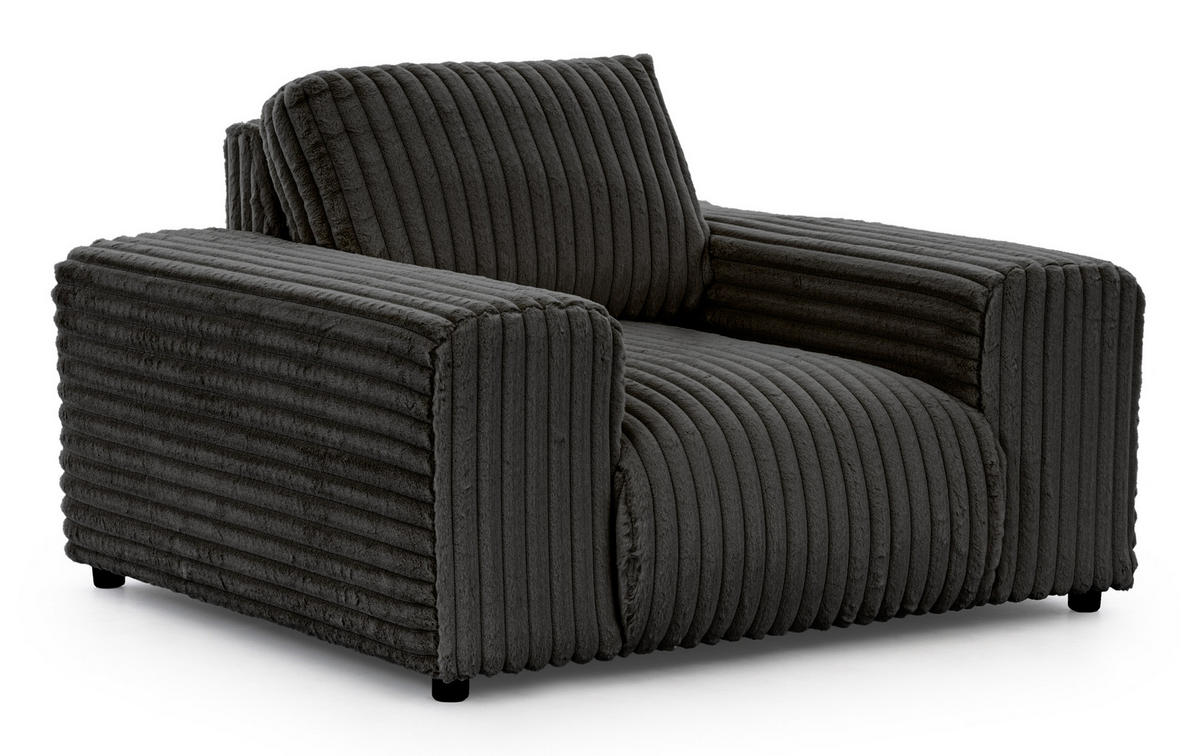 SESSEL Mollis Dunkelgrau Plüschcord - Dunkelgrau/Schwarz, Holz/Kunststoff (119/79/108cm) - S-Style Möbel