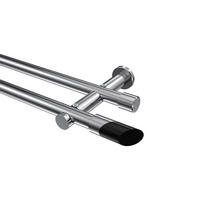 GARDINENSTANGEN-SET Platon Verano 120 cm, 2-läufig (ohne Ringe), 20 mm Ø Chrom - Chromfarben/Schwarz, Metall (120cm) - INTERDECO