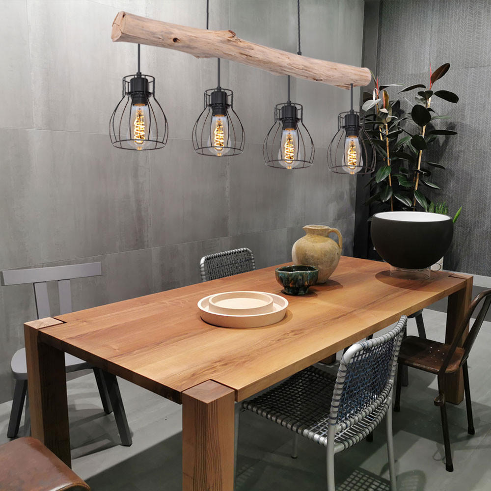 HÄNGELEUCHTE MINA Holz Schwarz Metall - Schwarz, Holz (82.5/13.6/140cm)