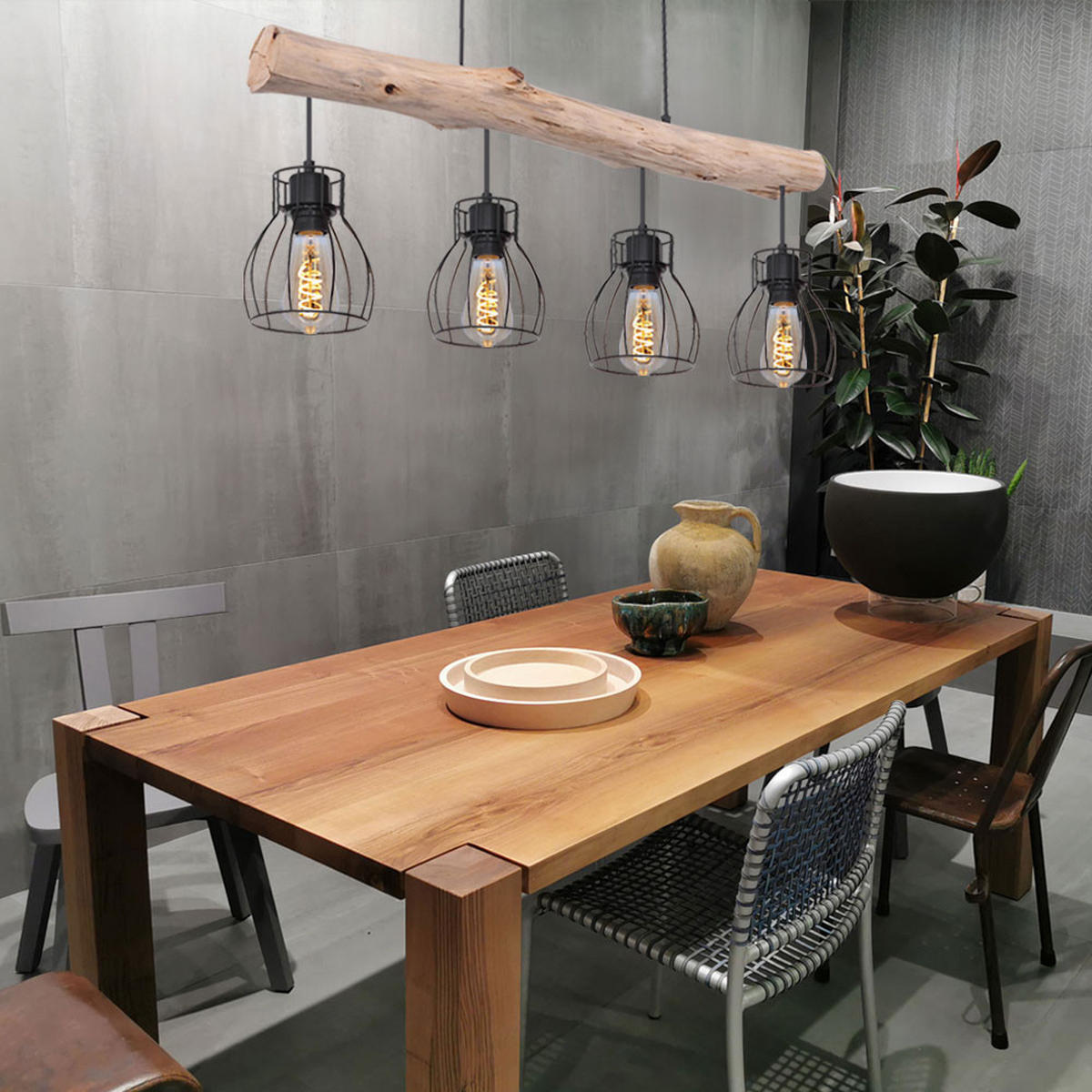 HÄNGELEUCHTE MINA Holz Schwarz Metall - Schwarz, Holz/Metall (82.5/13.6/140cm)