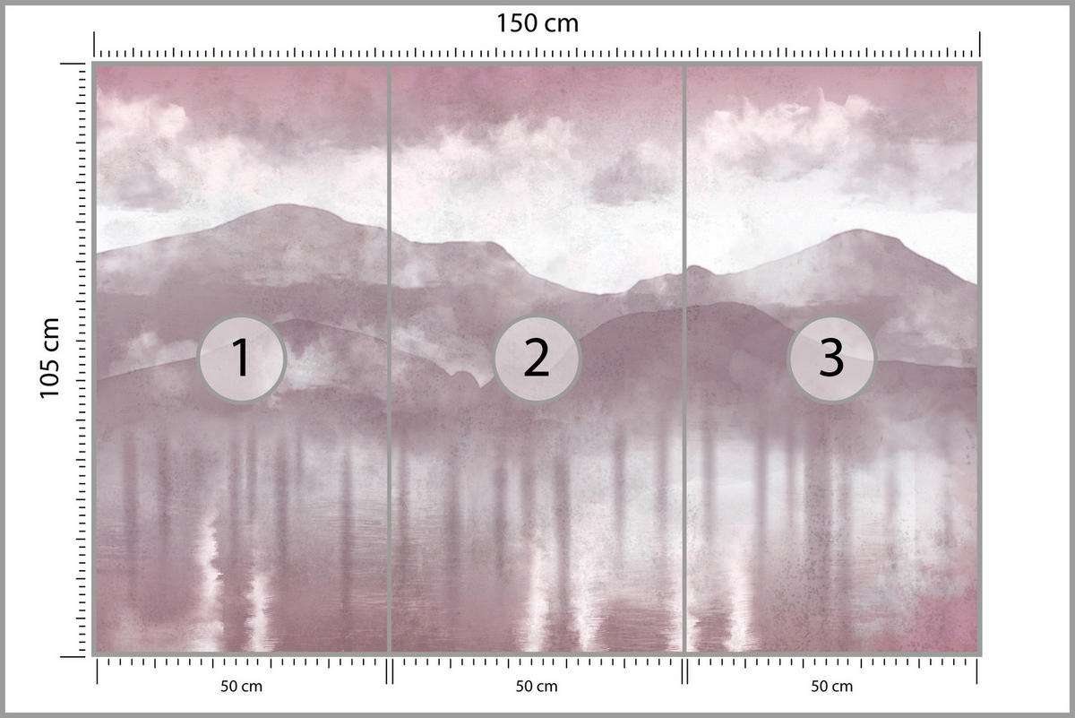 FOTOTAPETE für Wohnzimmer Neblige Berglandschaft Violet Bergpanorama Modern 150x105 - Violett/Rosa, Papier (150/105cm) - Muralo