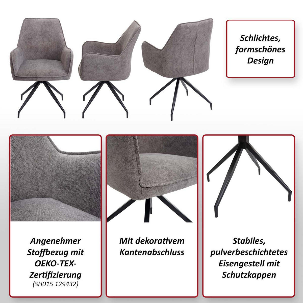 ESSZIMMERSTUHL Grau 6er-Set - Dunkelgrau/Grau, Textil (59/91/60cm) - MCW