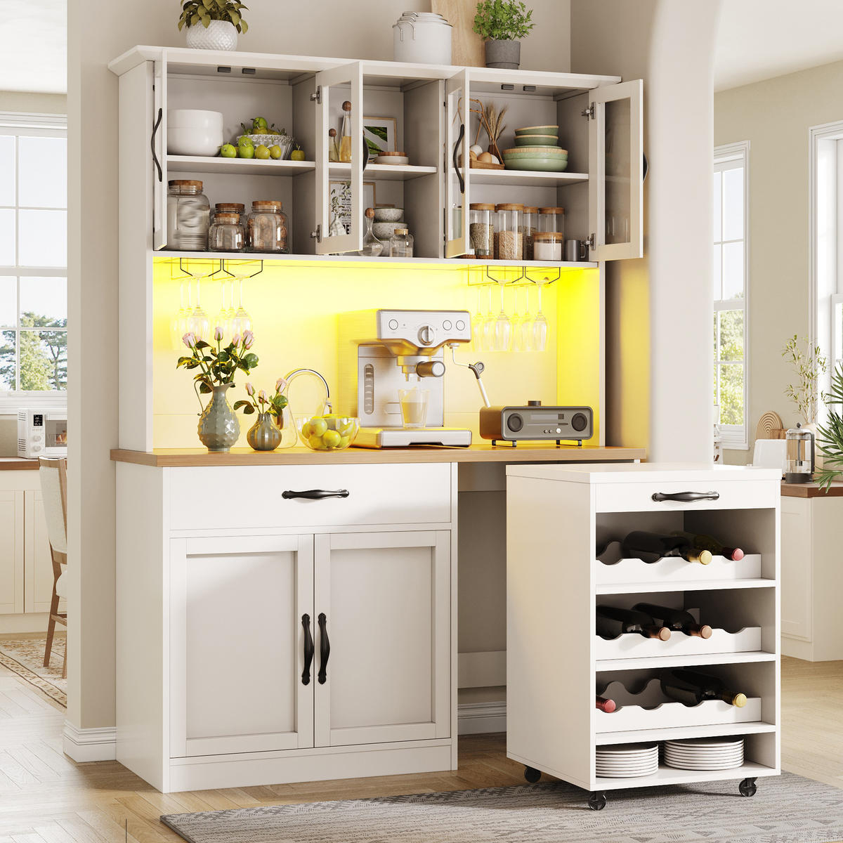 BUFFETSCHRANK Rollwagen Weiß 140/38/180 cm - Weiß, Holz (140/180/38cm) - PANGIVO