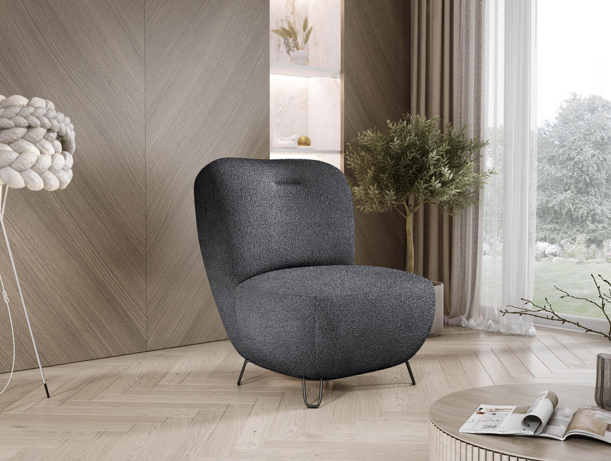 SESSEL LUIS, Skandinavischer Stil – Freistehend, 82×56×82 cm, SCHWARZ - Schwarz, Holz/Textil (82/82/66cm) - DomoHome