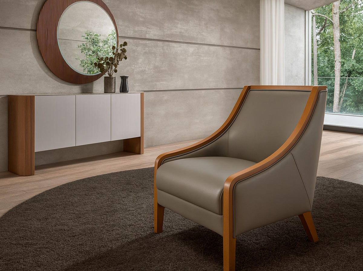 SESSEL Grauer Ledersessel 68/88/87 cm - Grau/Honig, Leder (68/87/88cm) - ANGEL CERDA