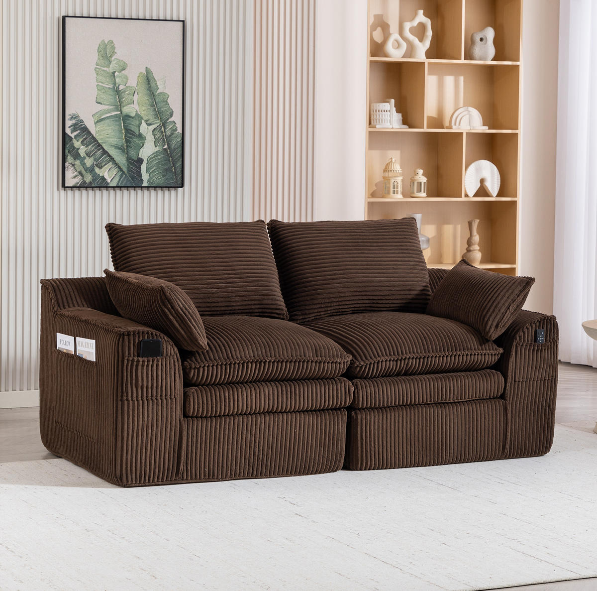 2-SITZER-SOFA 191/94/85 cm mit Seitentaschen, Kissen und Federkern, Cord Braun - Braun, Textil (191/85/94cm) - Redom