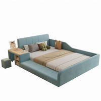 POLSTERBETT mit Schreibtisch und Hocker 140x200 cm Samt Blau - Blau, Holzwerkstoff (140/200cm) - Beauniv