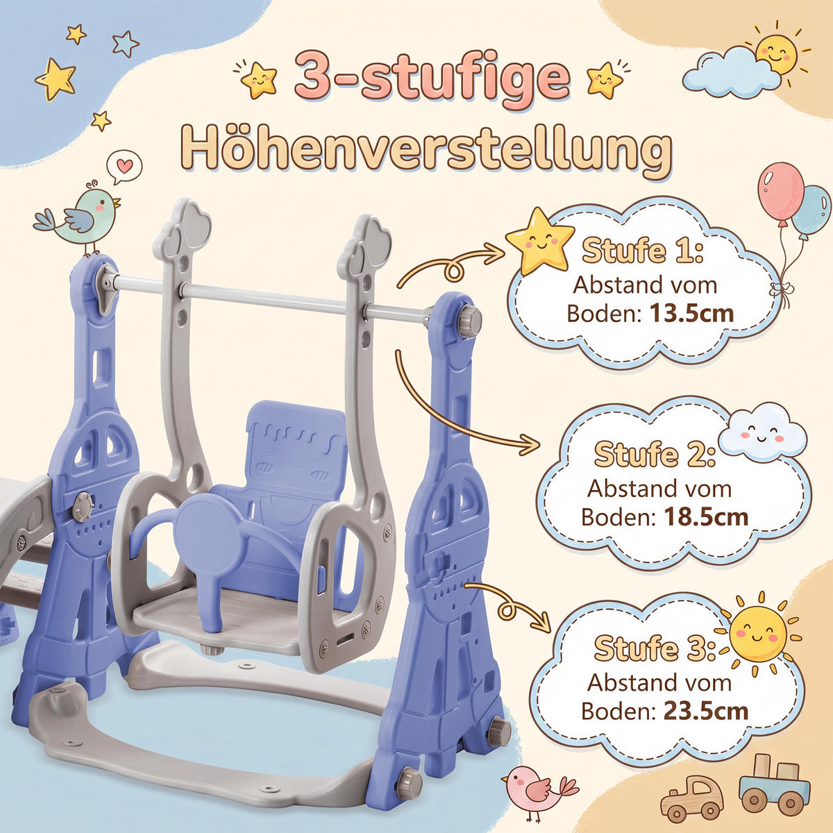 KINDERRUTSCHE 4 in 1 Indoor und Outdoor Babyrutsche mit Basketballkorb, Blau - Blau, Kunststoff (118/102/140cm) - GENKI LIVING