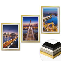 WANDBILDER 3er Set - 40x60 cm Goldrahmen - Städte bei Nacht, Brücken, Flüsse - Goldfarben, Kunststoff (40/60cm) - ArtPrintCave