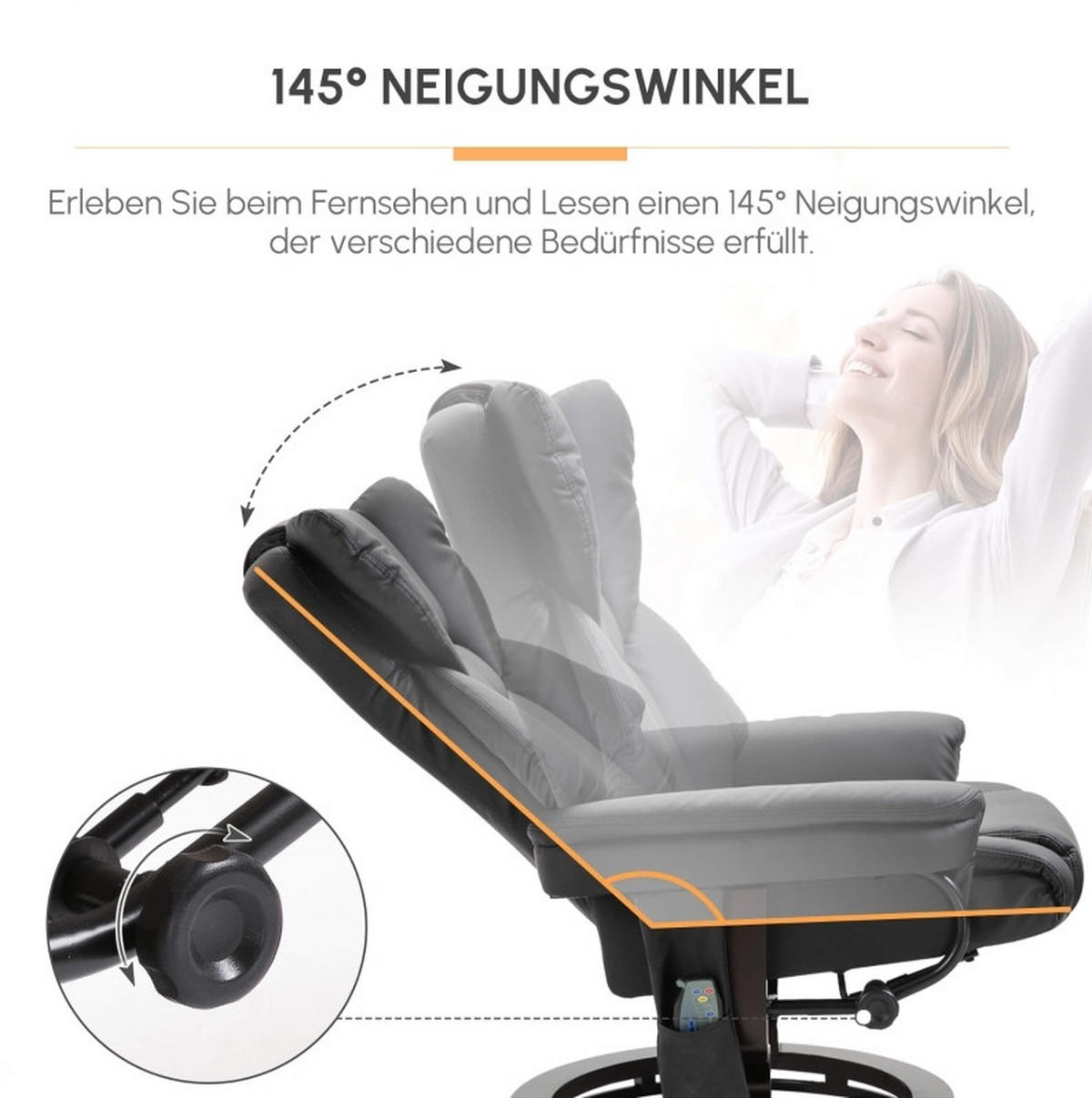 RELAXSESSEL 79/101/82 cm Schwarz aus Kunstleder mit Massagefunktion - Schwarz, Kunststoff (82/101/79cm) - OKMYHOME