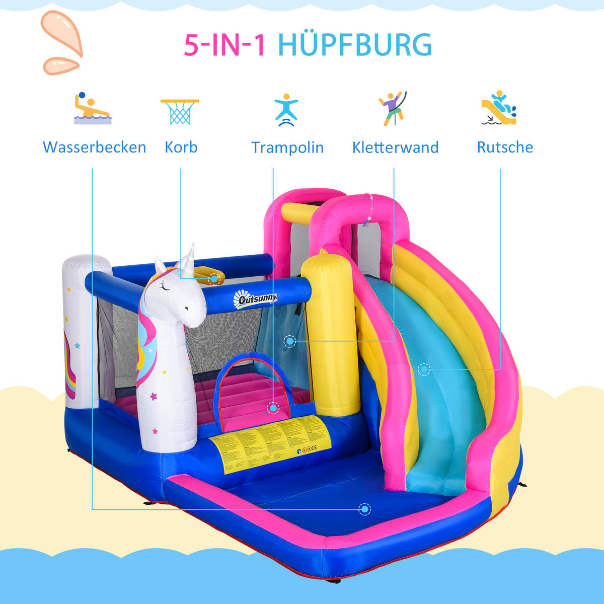 HÜPFBURG, Mehrfarbig, Oxford-Gewebe, Polyester-Gewebe - Multicolor, Textil (360/305/210cm) - Outsunny