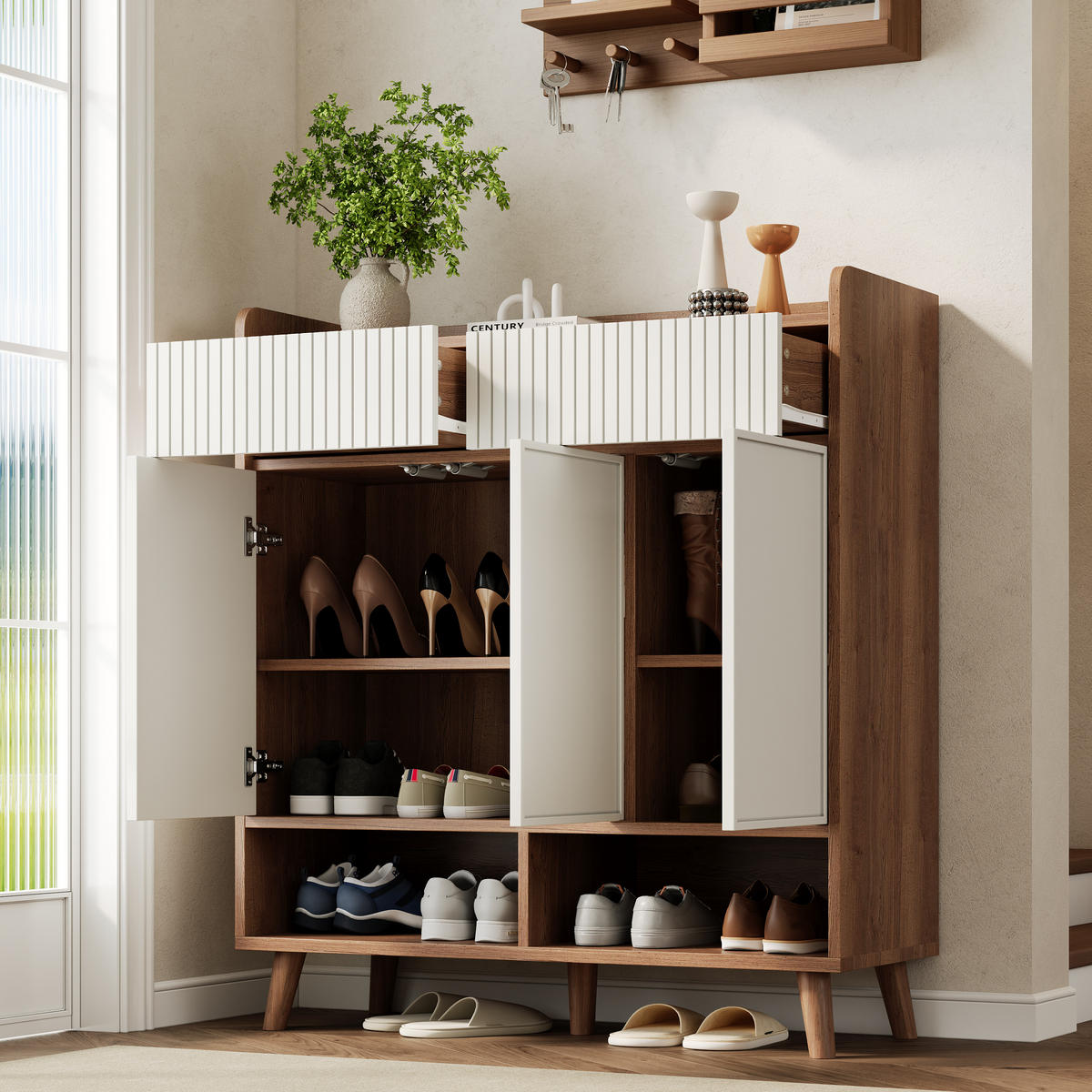 SCHUHSCHRANK aus MDF & Spanplatte 90x35x100cm in Weiß mit Kippsicherung - Weiß, Holzwerkstoff (90/100/35cm) - Modfu