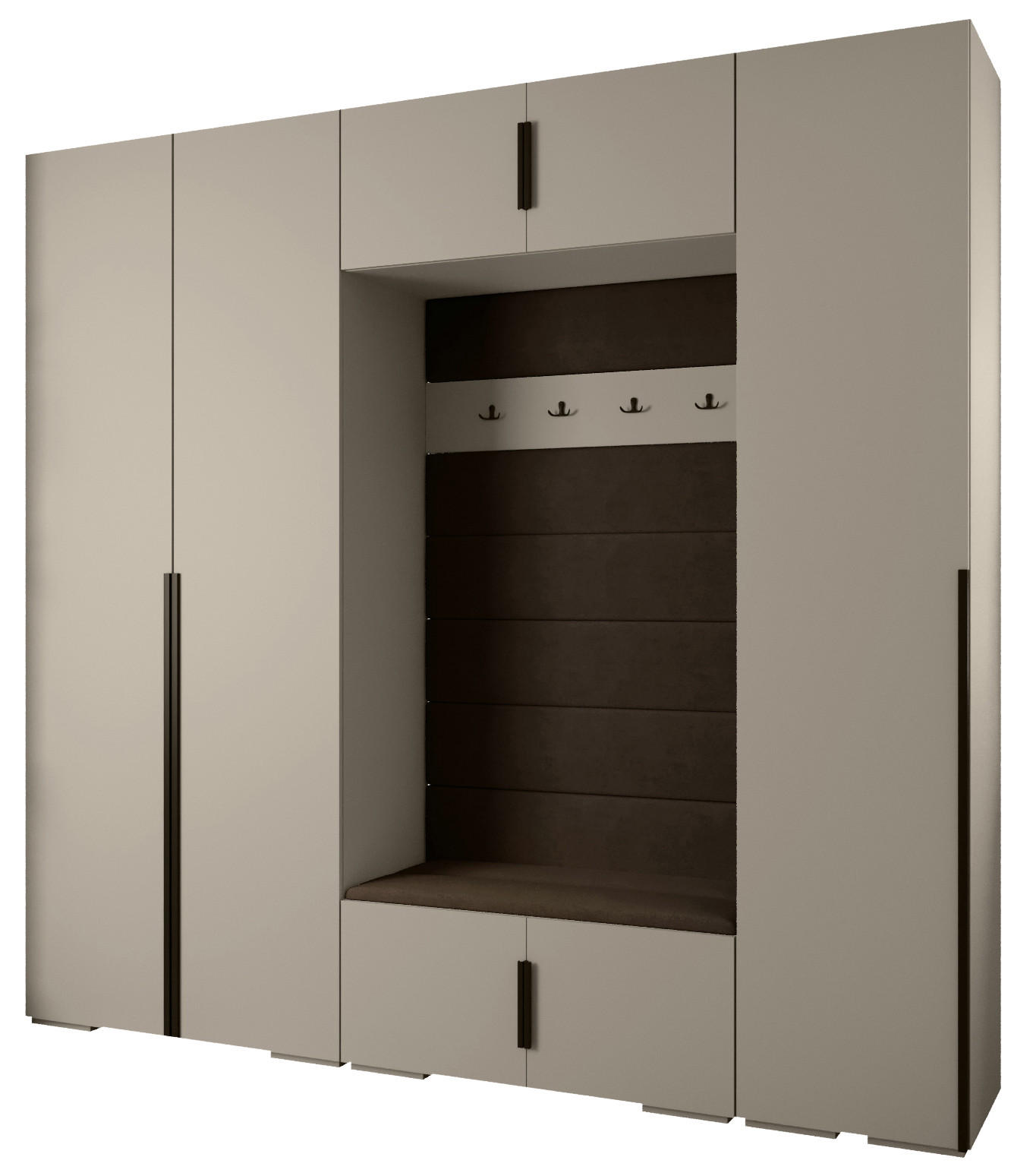 Abiks Möbel Garderoben-Set Kaschmir, Dunkelbraun 250x236.7x47 cm