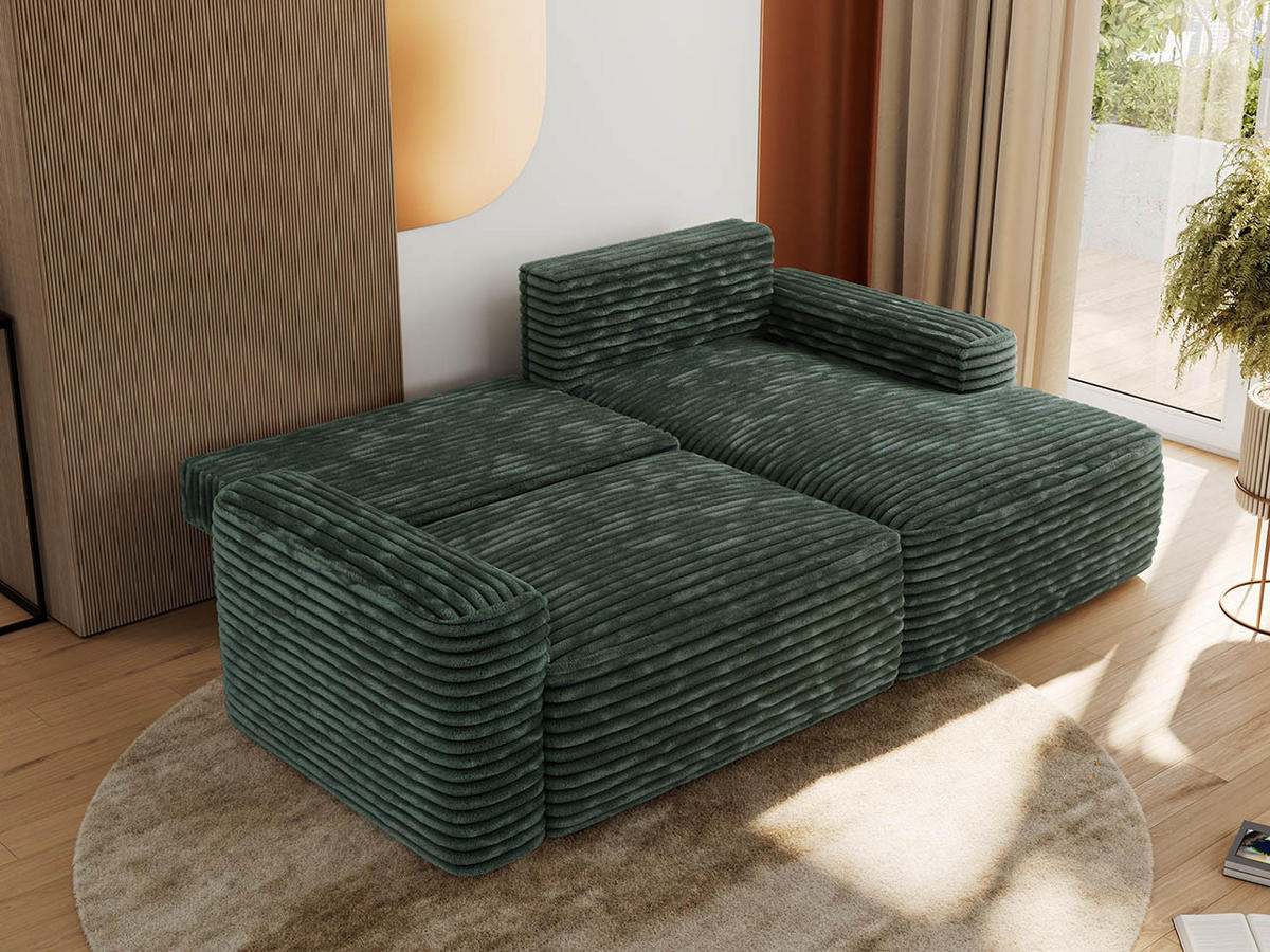 ECKSOFA BELLUNO L Grün Cord - Rechts - Schwarz/Grün, Textil (233/144cm) - MKS