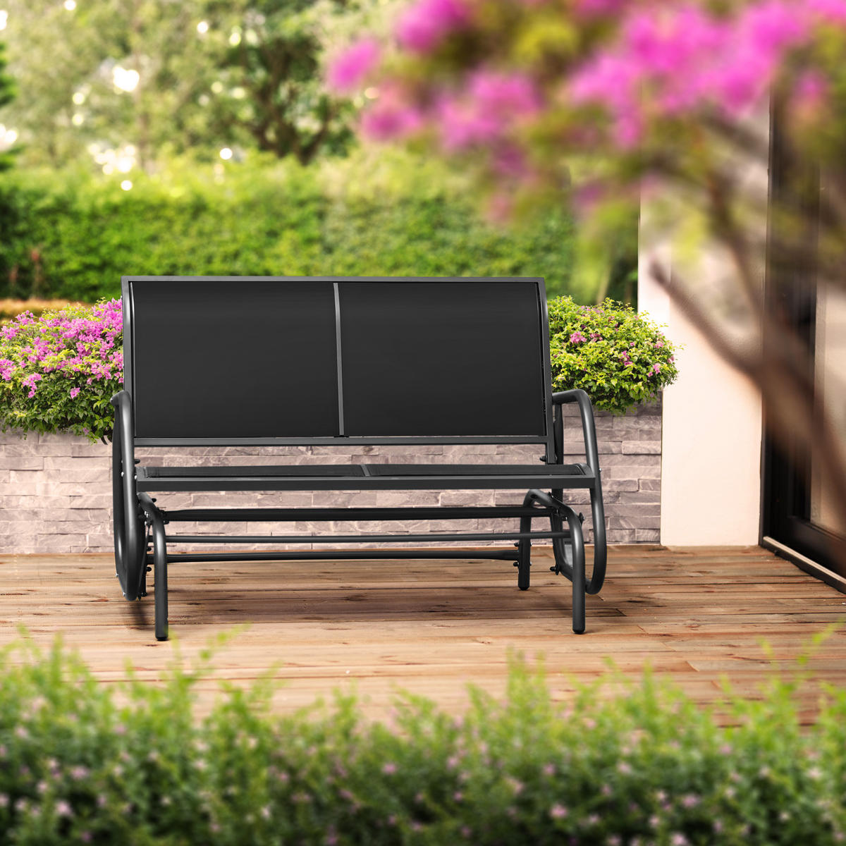 SCHAUKELBANK Greta,121 x 72 x 86,5 cm,schwarz - Schwarz, Metall (72/86.5/121cm) - tectake