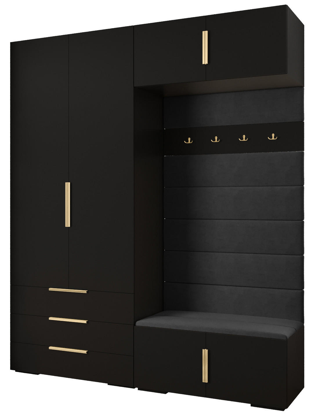 Abiks Möbel Garderoben-Set Schwarz, Schwarz, Gold 200x236.7x47 cm