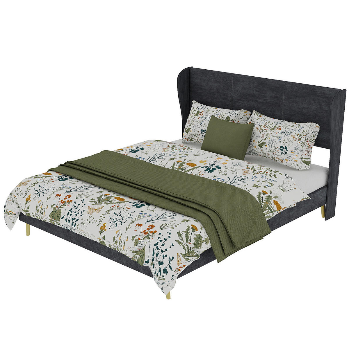 POLSTERBETT 140/200 cm grau aus Stoff und Metall mit gepolstertem Kopfteil - Grau, Textil (140/200cm) - OKWISH