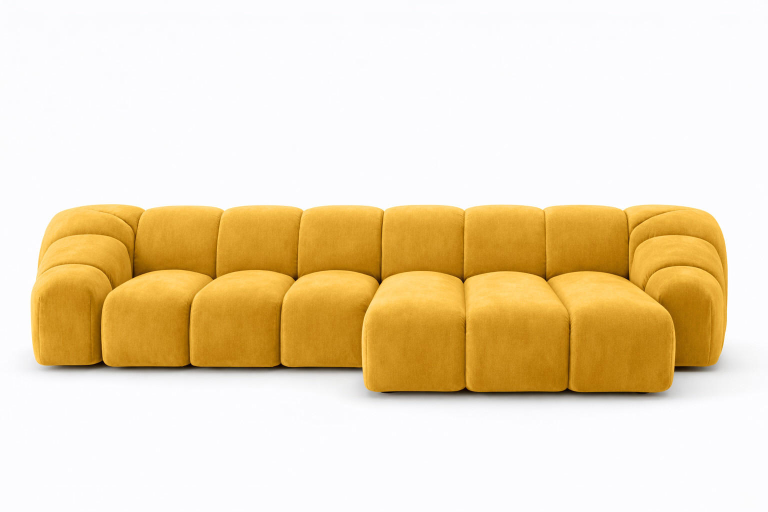 ECKSOFA Modulare L-Form, Veloursstoff Bluvel, Golden, Rechts, CROISSANT L - Goldfarben, Holz (305/190cm) - Kaiser Möbel