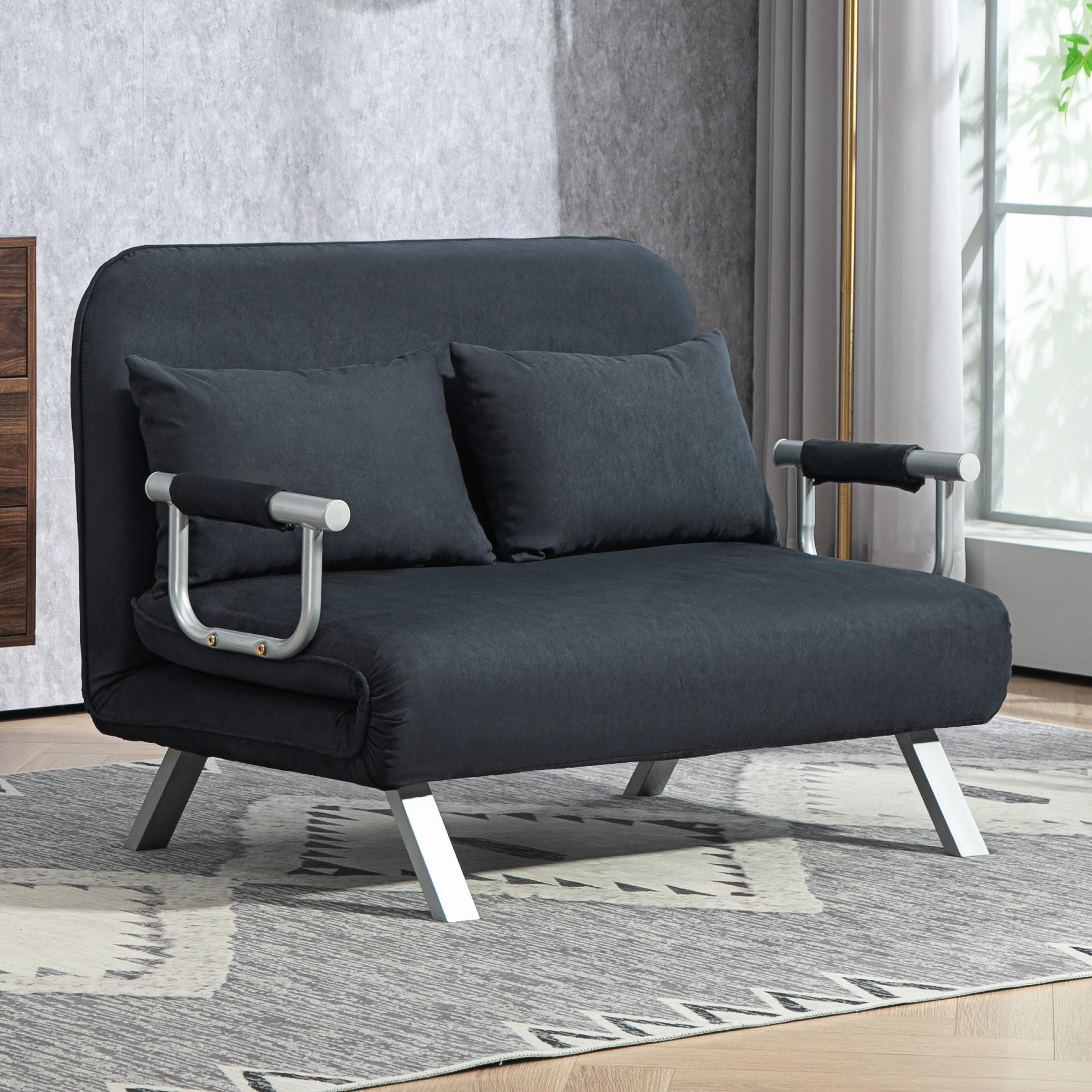 SCHLAFSOFA 2er-Sofa mit Schlaffunktion, Samtoptik, Schwarz - Schwarz, Kunststoff (111/78/80cm) - HOMCOM