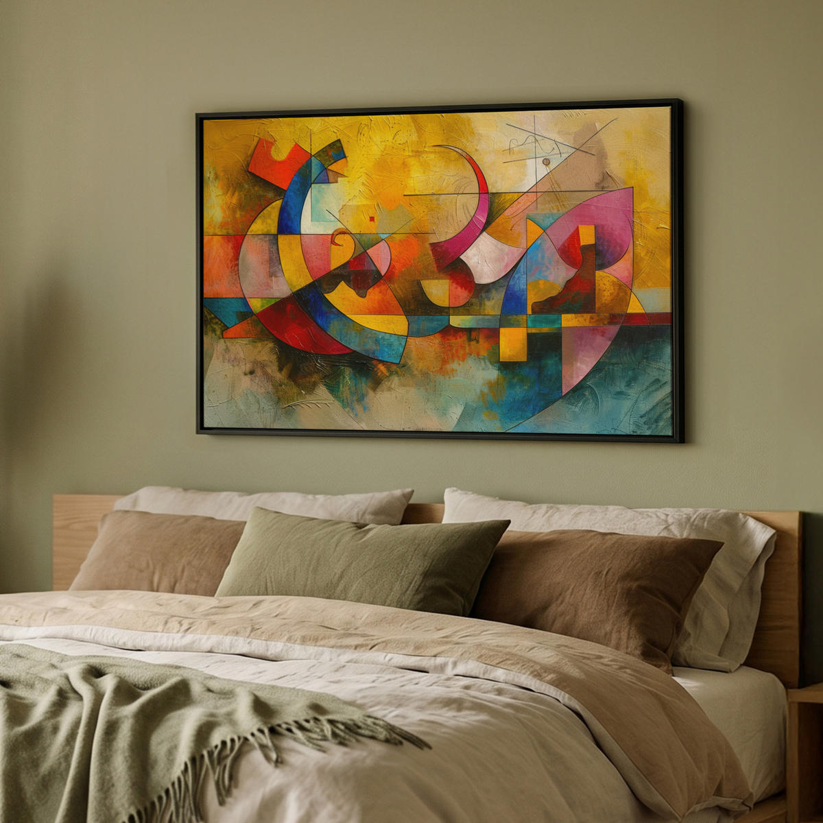 LEINWAND Bilder mit Rahmen - Kunst - Abstrakt - Modern - 90x60 - Gelb, Textil (90/60cm) - MuchoWow