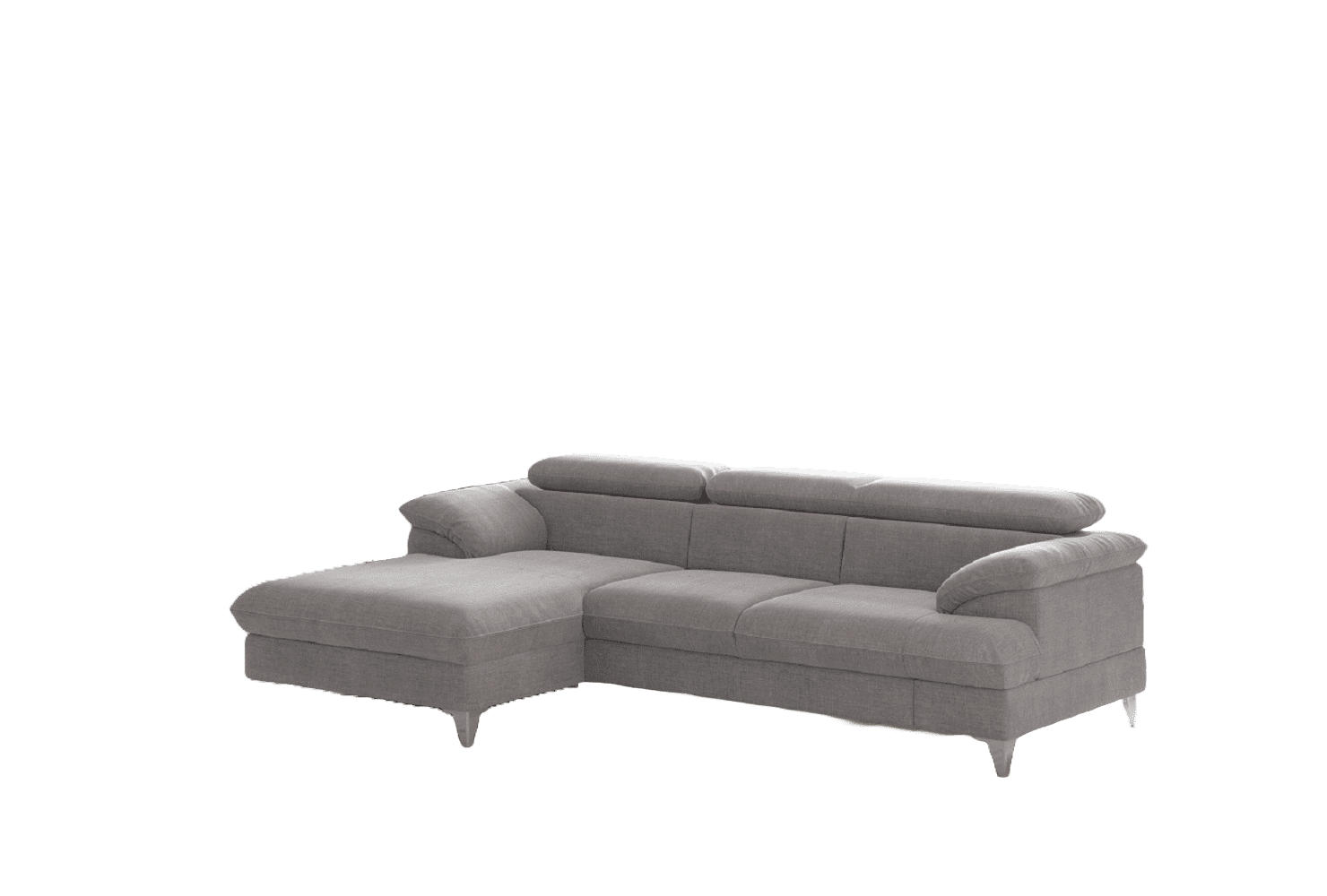 ECKSOFA mit Schlaffunktion und Bettkasten, verstellbare Kopfstützen - Chromfarben/Grau, Textil/Metall (254/167cm) - Cotta