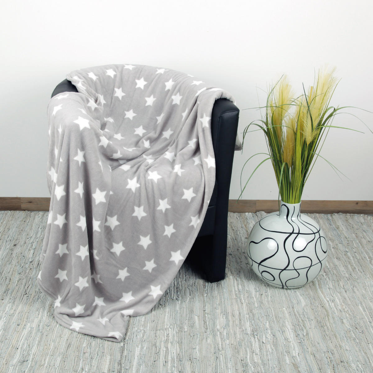 KUSCHELDECKE mit Sternen Hellgrau 180x220 cm - Hellgrau, Textil (220/180cm)