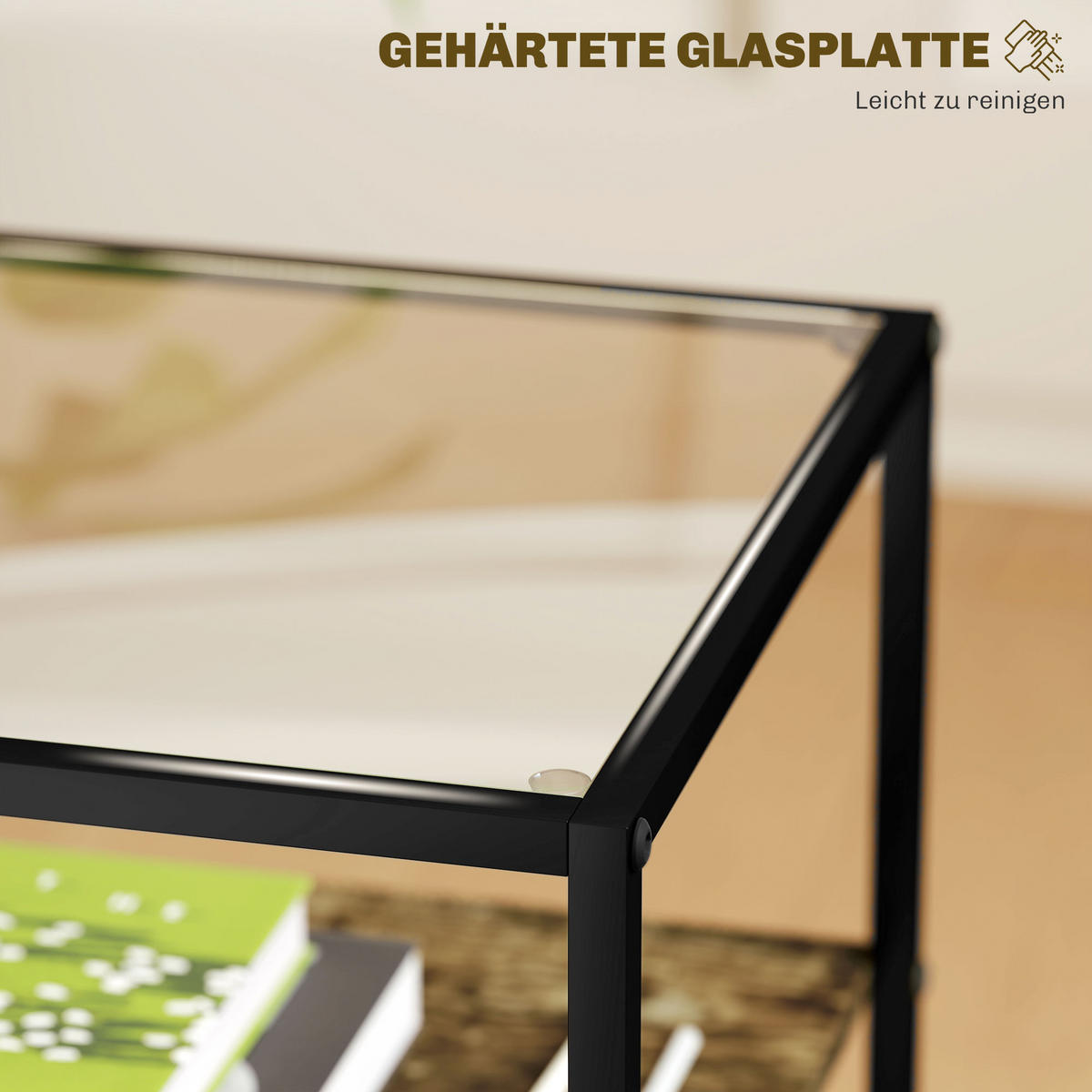 BEISTELLTISCH 2er-Set mit Glasplatte, 37 x 40 x 55,5 cm, Rustikales Braun - Braun, Glas (37/40/55.5cm) - HOMCOM
