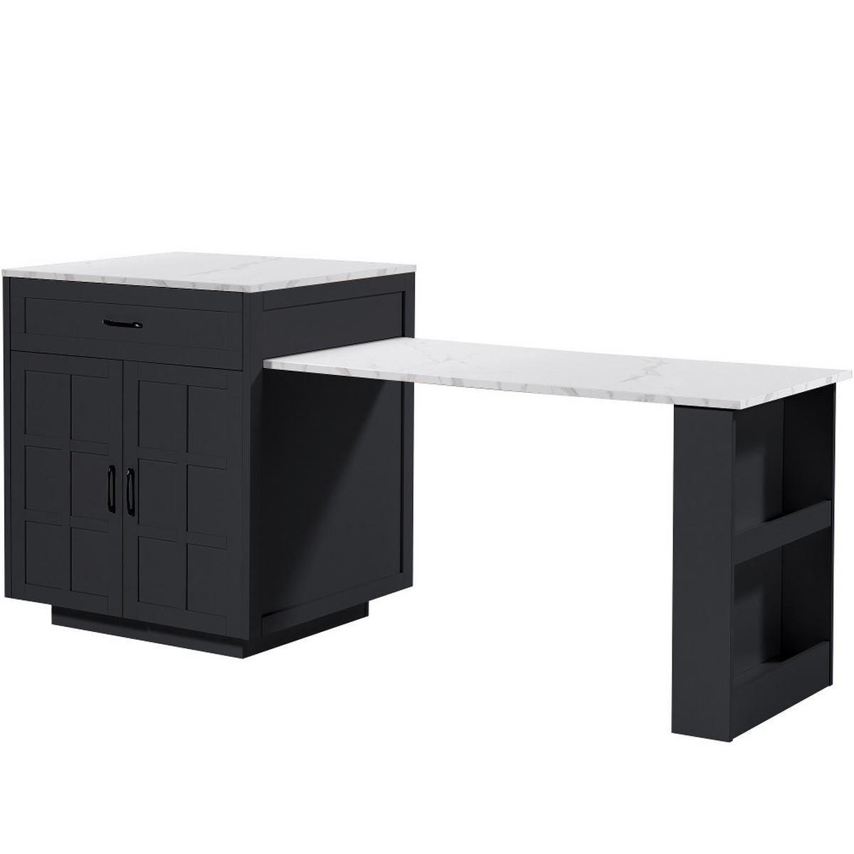 KÜCHENINSEL AUSZIEHBARER BARTISCH mit Stauraum, MDF Schwarz, für 2-6 Personen, 133-202/70/93,5 cm - Schwarz, Kunststoff (70/93.5/202cm) - Rolipo