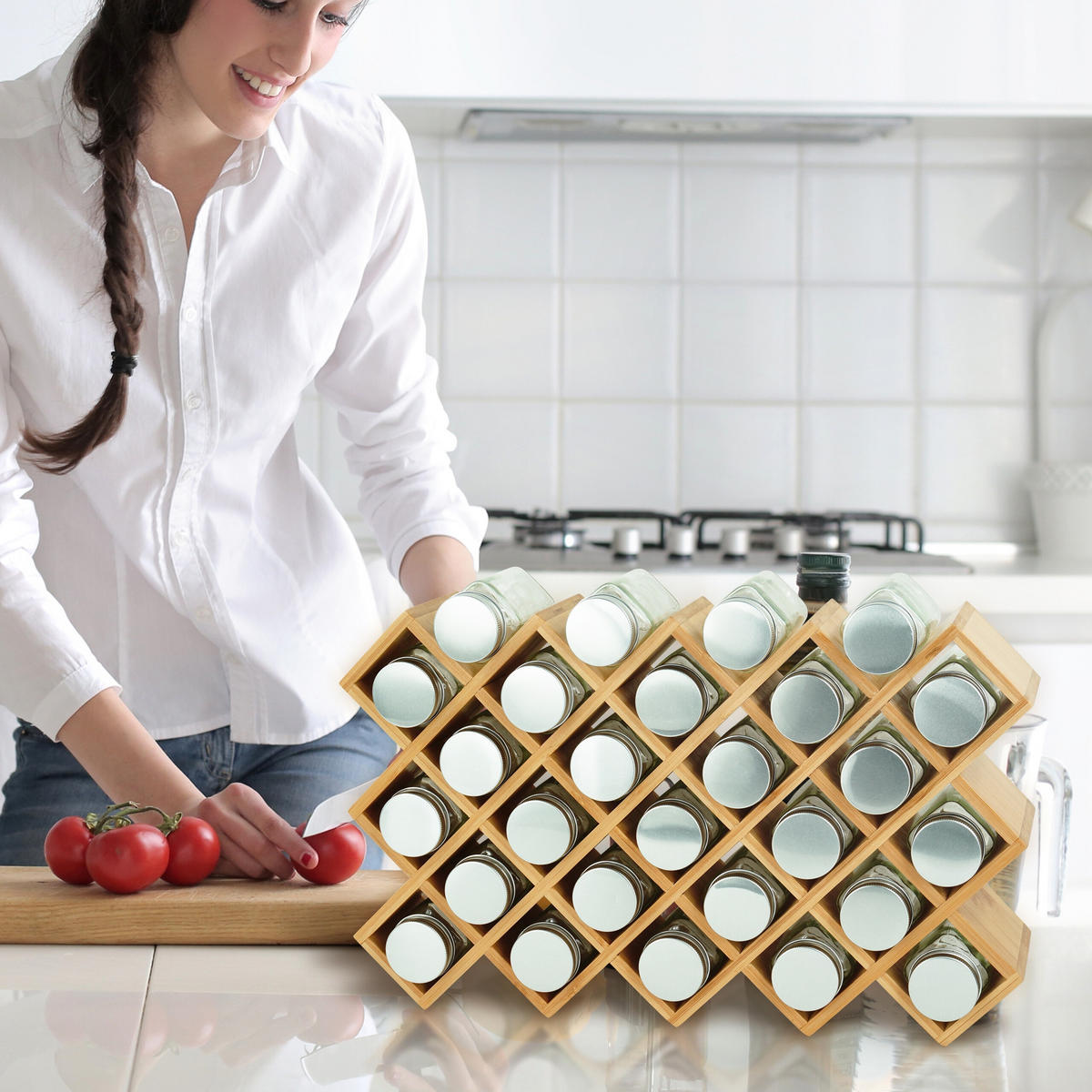 GEWÜRZREGAL - Hellbraun/Transparent, Glas/Holz (43/26/9.5cm) - Relaxdays