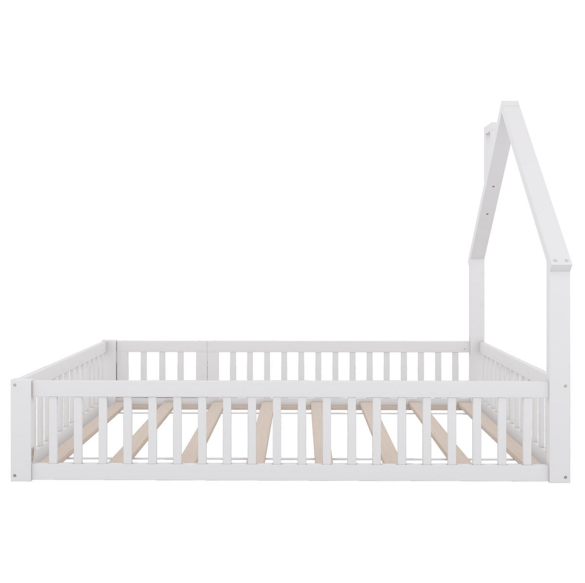KINDERBETT 140/200 cm mit Schornsteinform, Lattenrost und Sicherheitsgitter aus Kiefer /MDF, Weiß - Weiß, Holzwerkstoff (140/200cm) - Redom