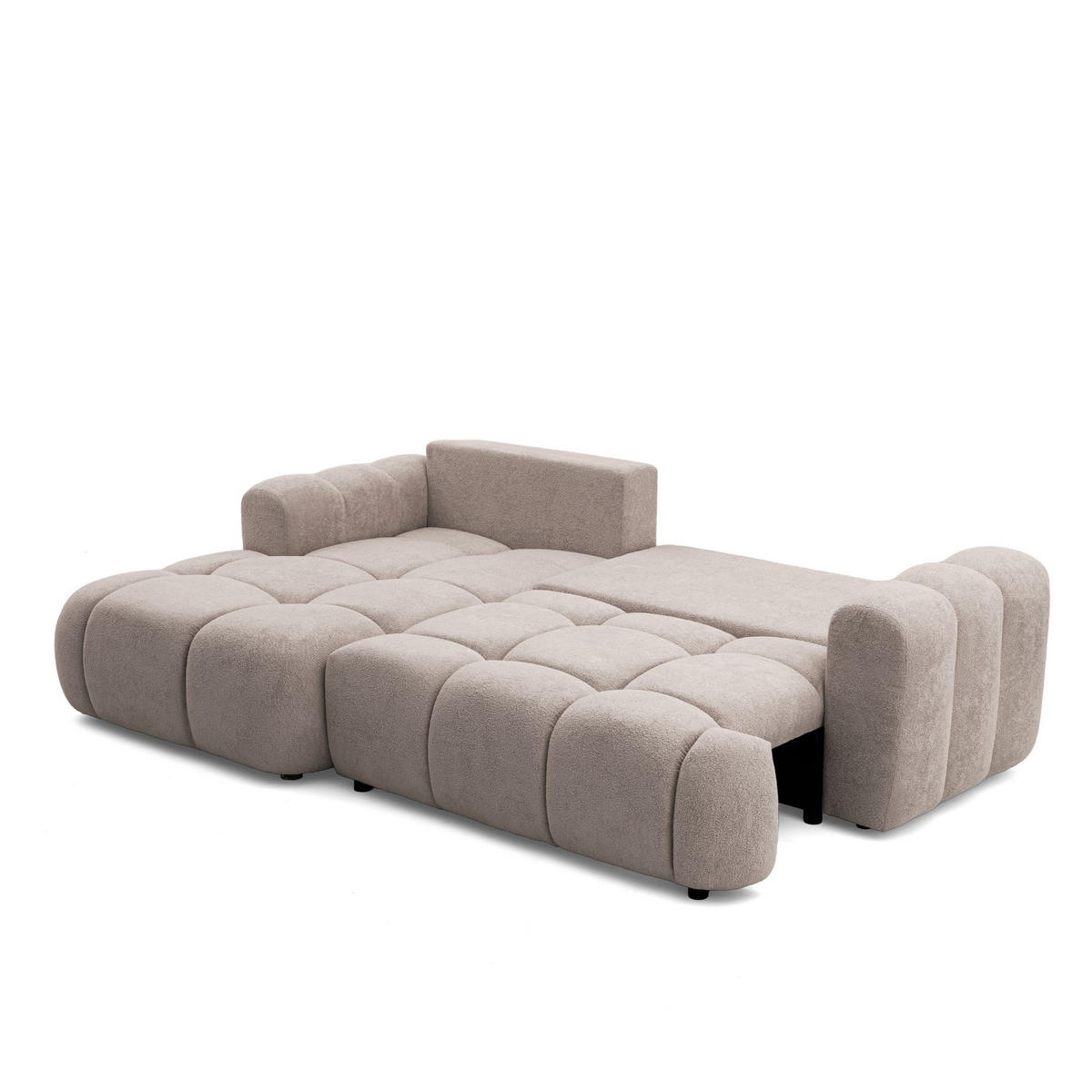 ECKSOFA CALM L Links mit Schlaffunktion 140x215 Webstoff beige - Beige/Schwarz, Holz/Kunststoff (261/151cm) - Muffo
