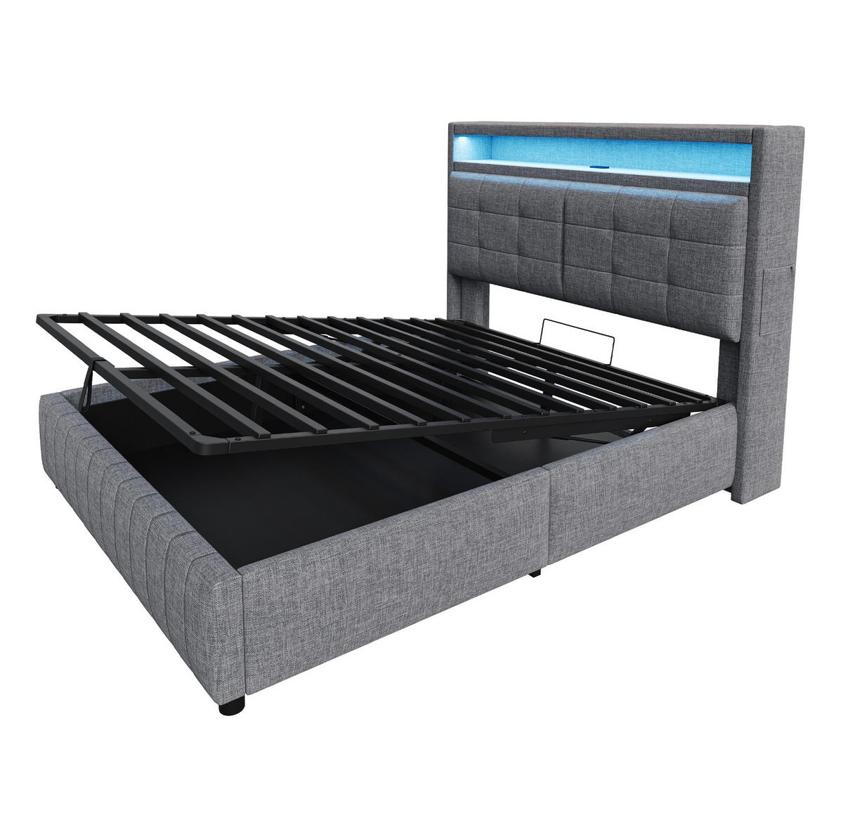 POLSTERBETT 160/200 cm grau mit LED-Beleuchtung und USB-Anschluss - Grau, Textil (160/200cm) - OKWISH